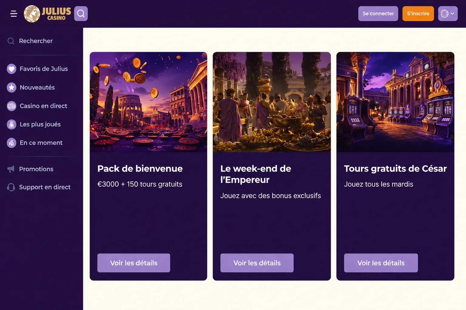 Bonus et promotions de Julius Casino – jusqu'à 3 000 € et 150 Free Spins